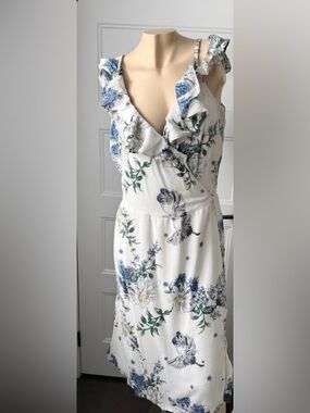 Silver Jeans White Midi Dress with Blue & Green Floral Print